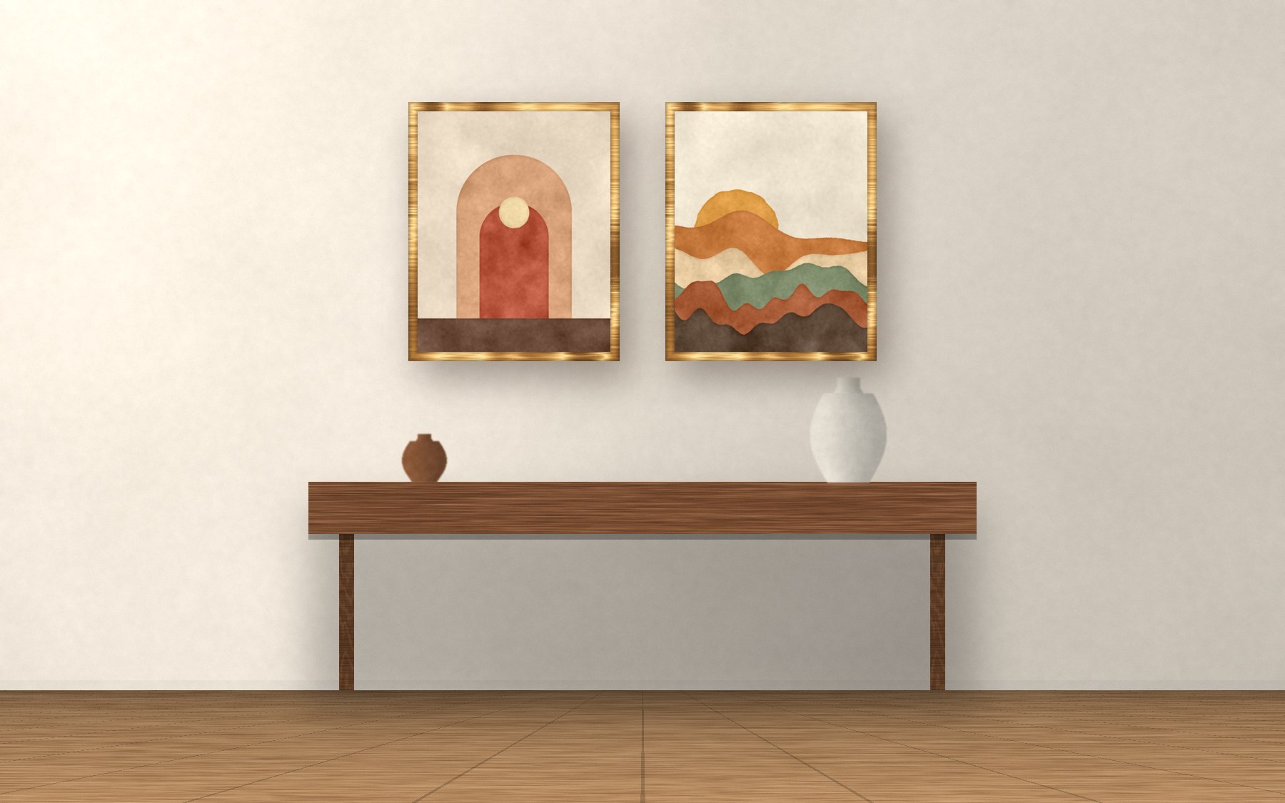 A pair in antique gold frames