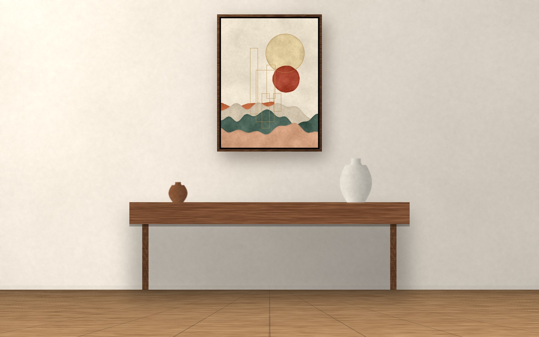 Golden Grove in a walnut floater frame